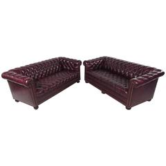 Pair of Leather Chesterfield Sofas