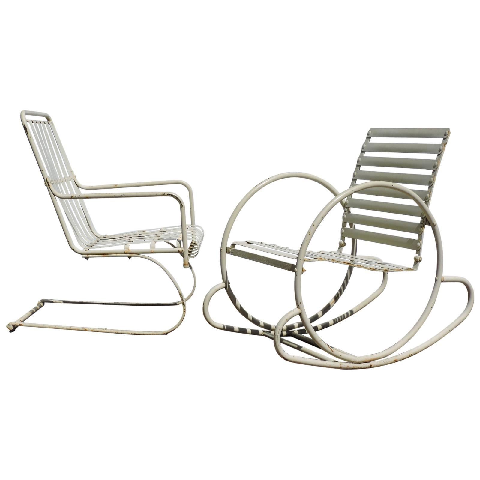 American Art Deco Streamlined Steel Chairs