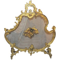 Wonderful French Gilt Doré Bronze Fire Place Screen Trion Of Cherubs Firescreen