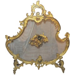 Wonderful French Gilt Doré Bronze Fire Place Screen Trion Of Cherubs Firescreen