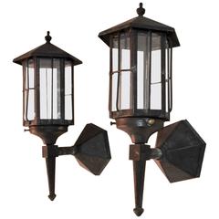 Very Nice Small Pair of 1920 Wrought Iron Outdoor Sconces