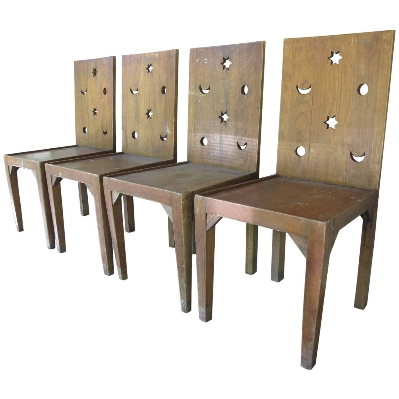 Folk Art Astrological Oak Chairs