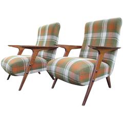 Pair of Italian Mid-Century Armchairs in Plaid
