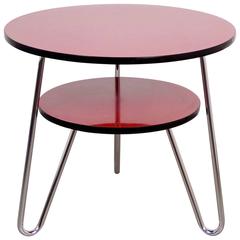 Vintage Round Coffee Table with Two Plates and Looped Steel Tube Feet, Germany, 1950s