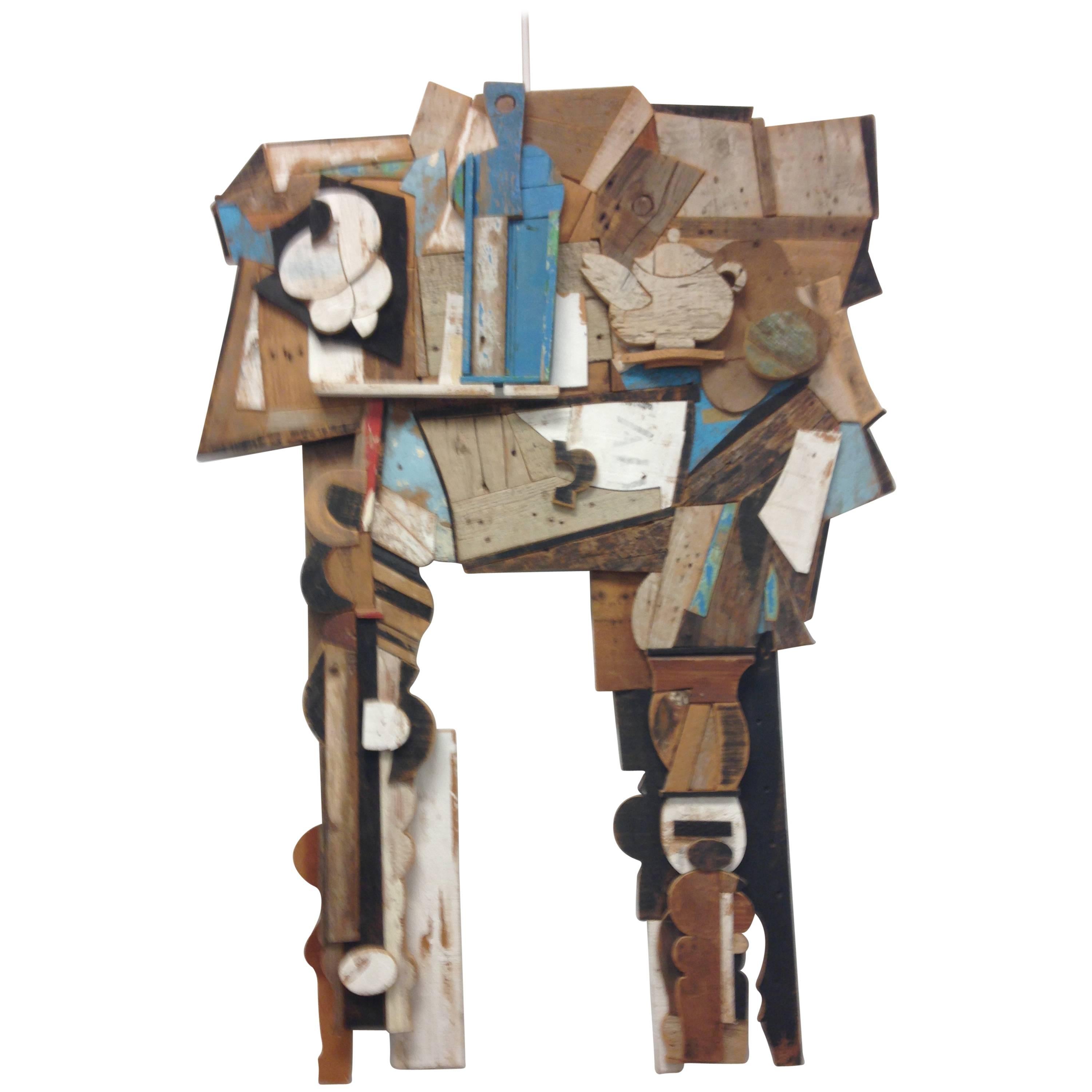 Collage de bois abstrait de Felice Antonio Botta, Italie, XXe siècle