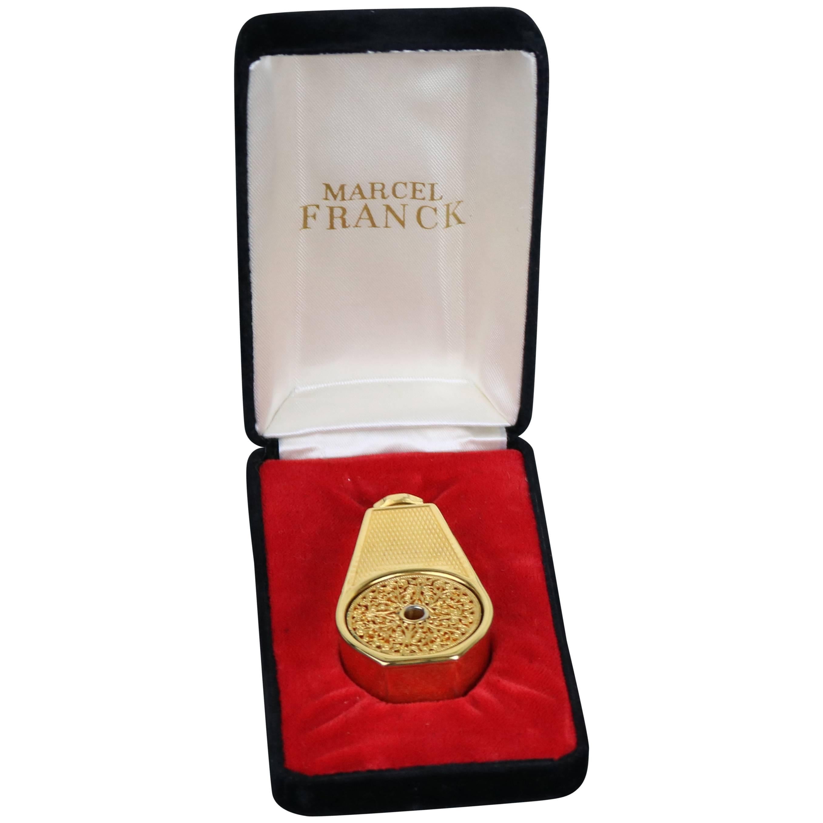 'Le-Weekend' Gold Plate 1950s Marcel Franck Perfume Atomizer in Velvet Case For Sale