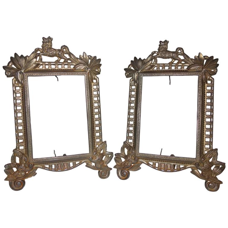 Pair of 19th Century French Gilt Frames with Dogs and Birds at 1stDibs