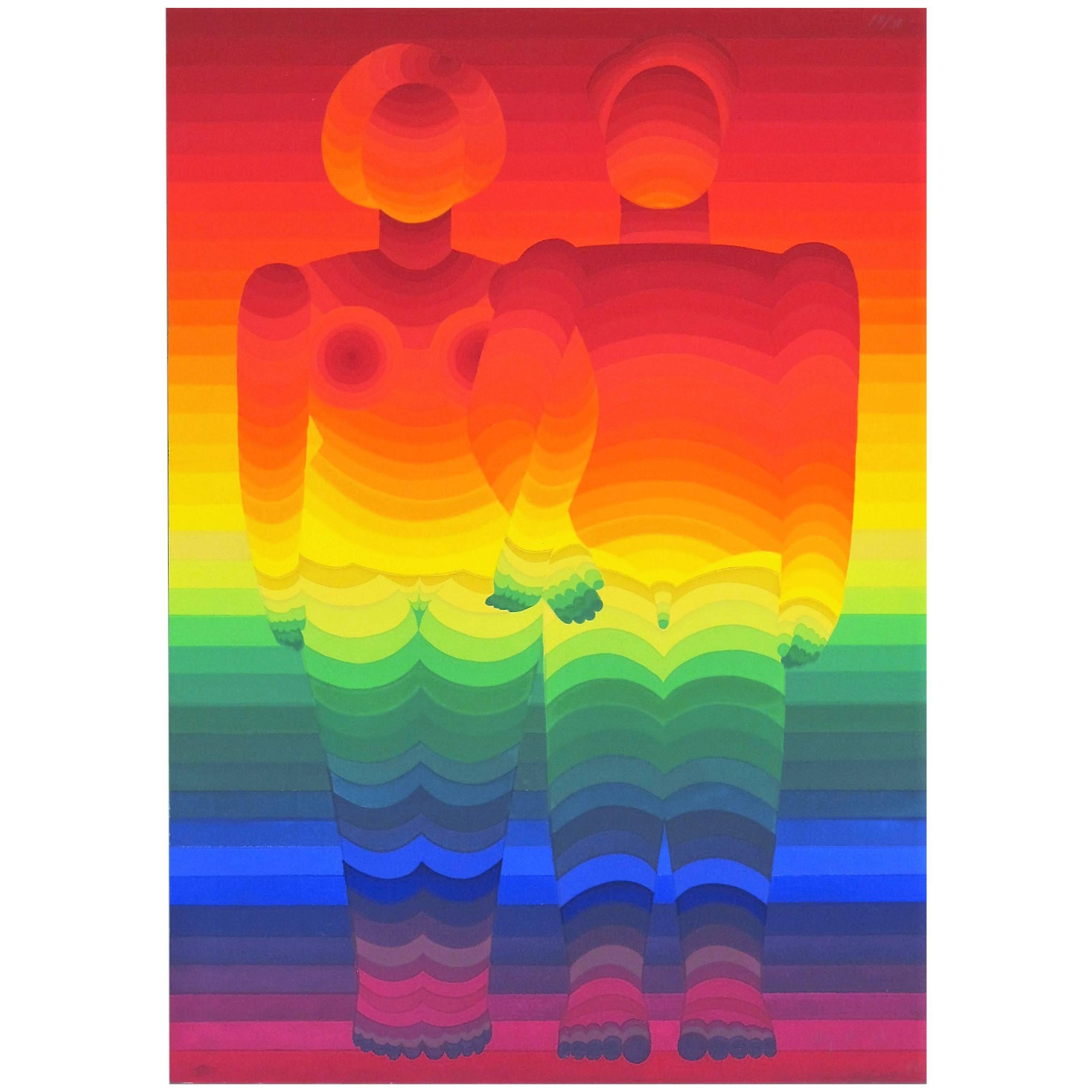 Rainbow Couple Screen Print by Japanese Artist Ay-O, 1967