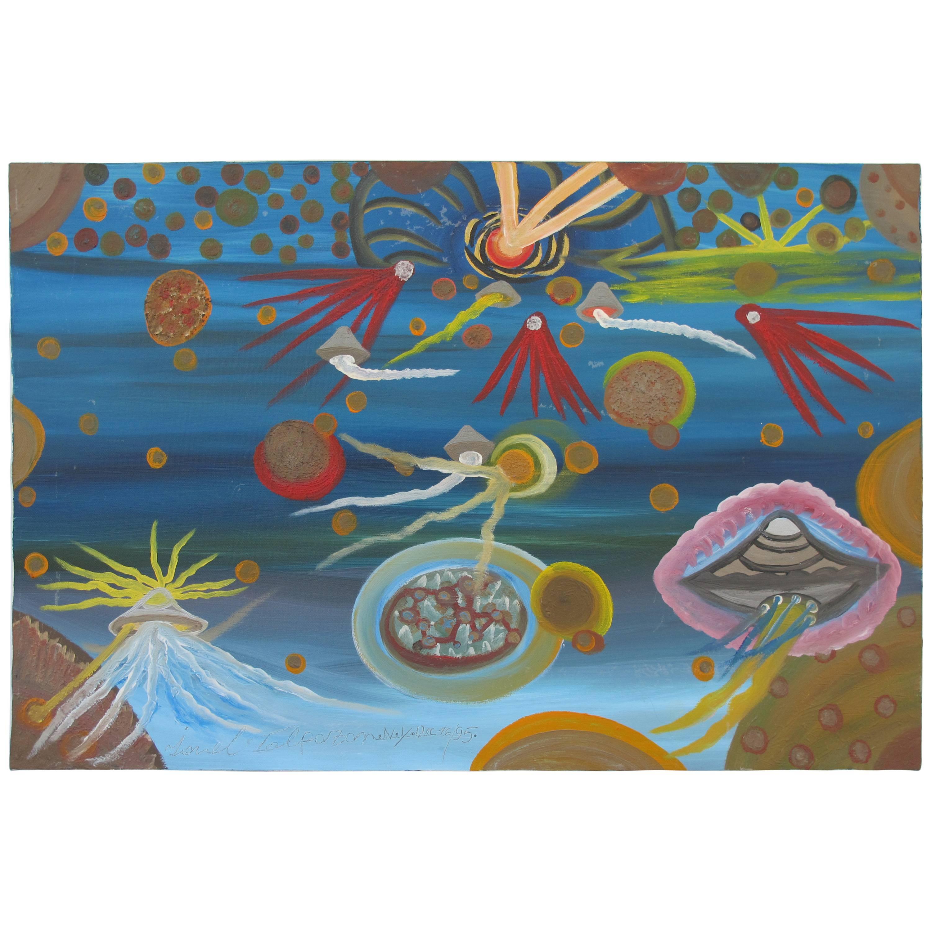 Ionel Talpazan Painting "Six UFOs in the Universe" For Sale