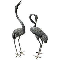 Paire de sculptures de jardin Herons en bronze
