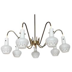 Italian Seven Arms Brass and Glass Chandelier in the Style of Stilnovo, 1950s 5