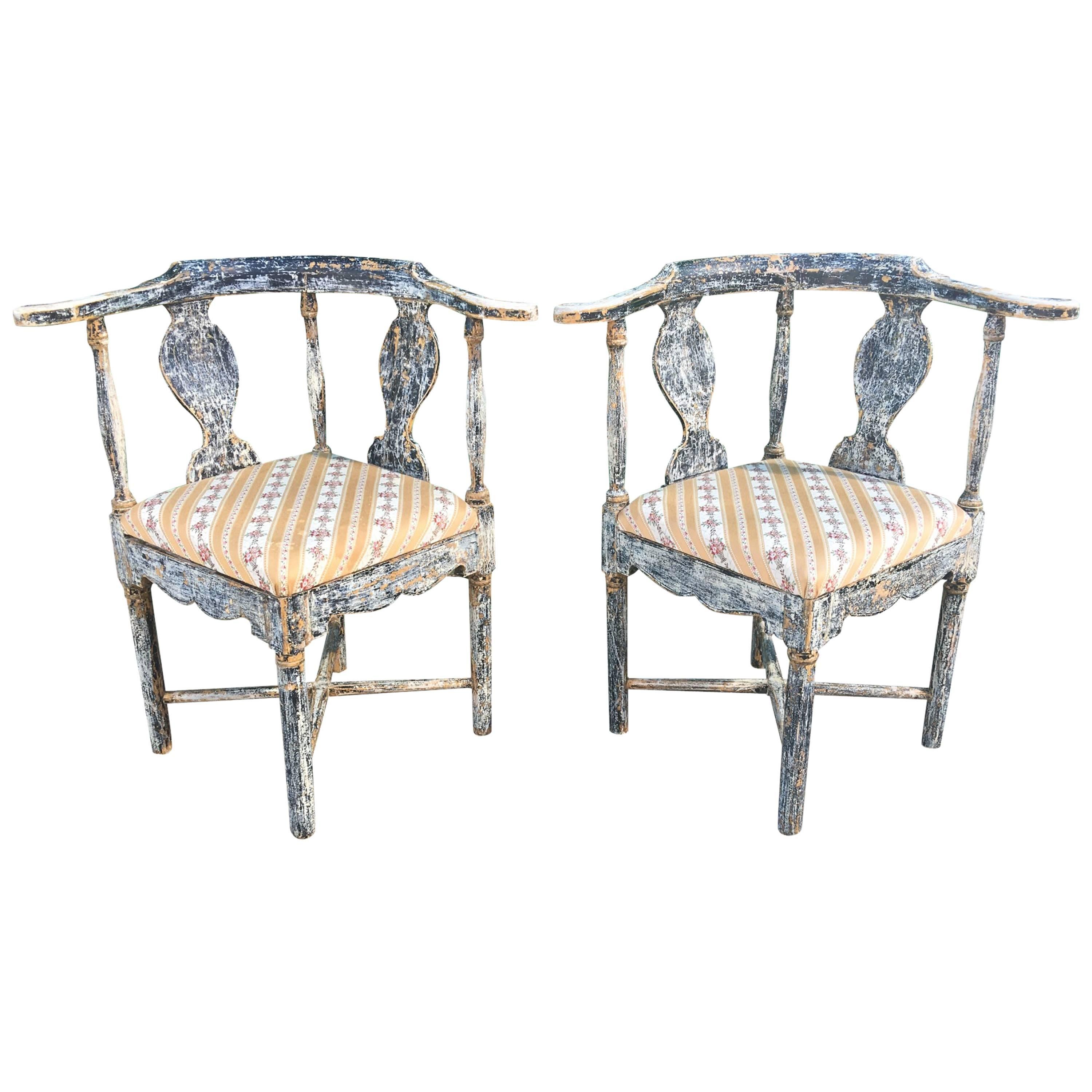 Pair of Swedish Gustavian Corner Armchairs