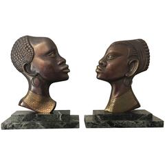 Bookends in the Style of Hagenauer Bust of an African Woman and Man