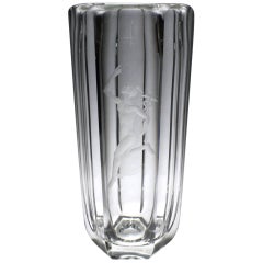 Large Faceted Art Deco Vase with Engraved Mercury by Elis Bergh for Kosta Boda