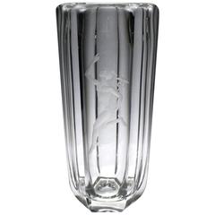 Large Faceted Art Deco Vase with Engraved Mercury by Elis Bergh for Kosta Boda 8