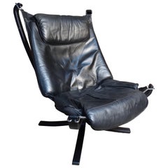 High Back Black Leather Falcon Chair Designed by Sigurd Resell