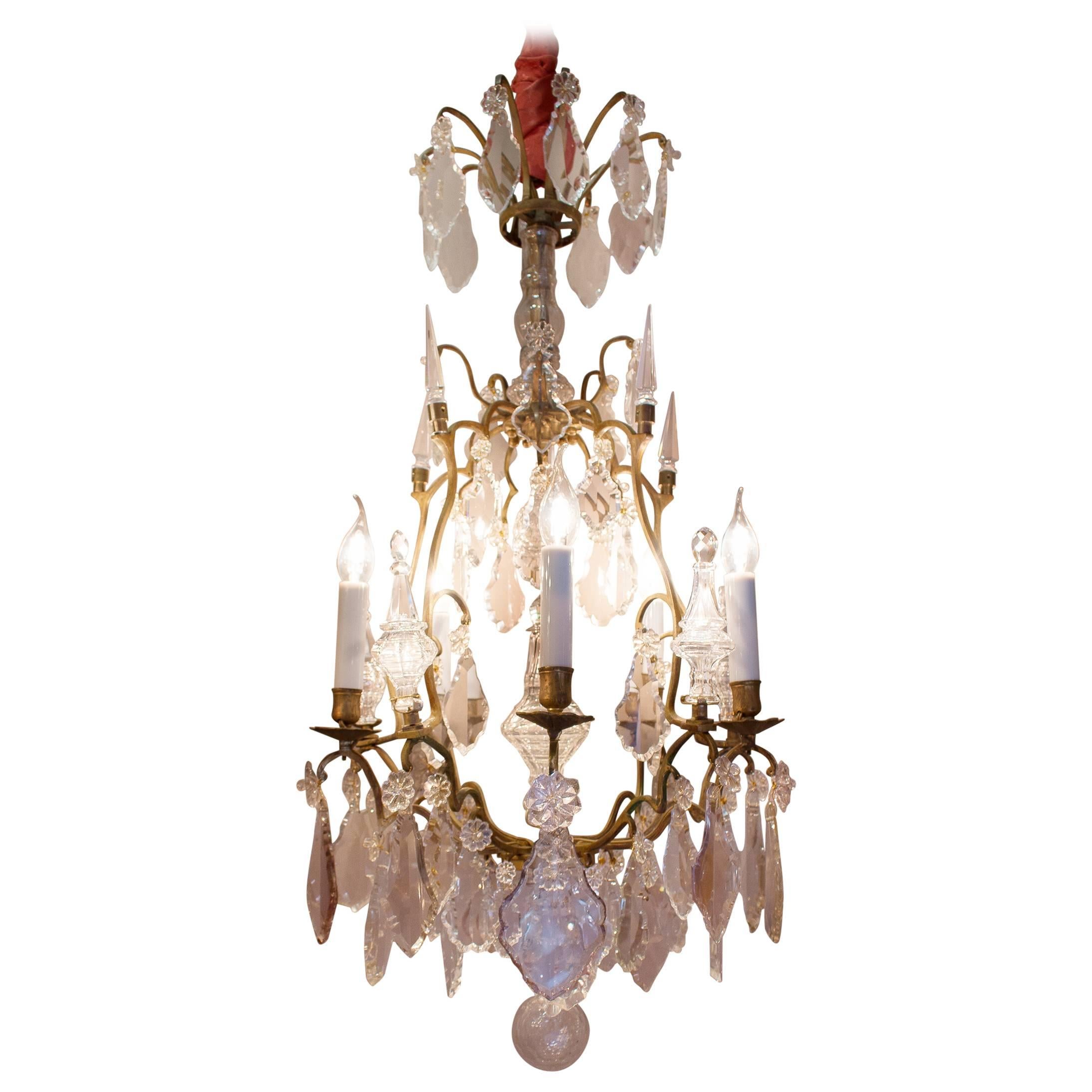 French Late 18th Century Bronze and Hand-Cut Crystal Chandelier, circa 1800