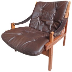 1960 Vintage Torbjorn Afdal Brown Leather Sling Armchair by Bruksbo, Norway