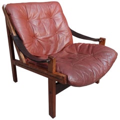 1960 vintage retro Torbjørn Afdal Brown Leather Sling Armchair