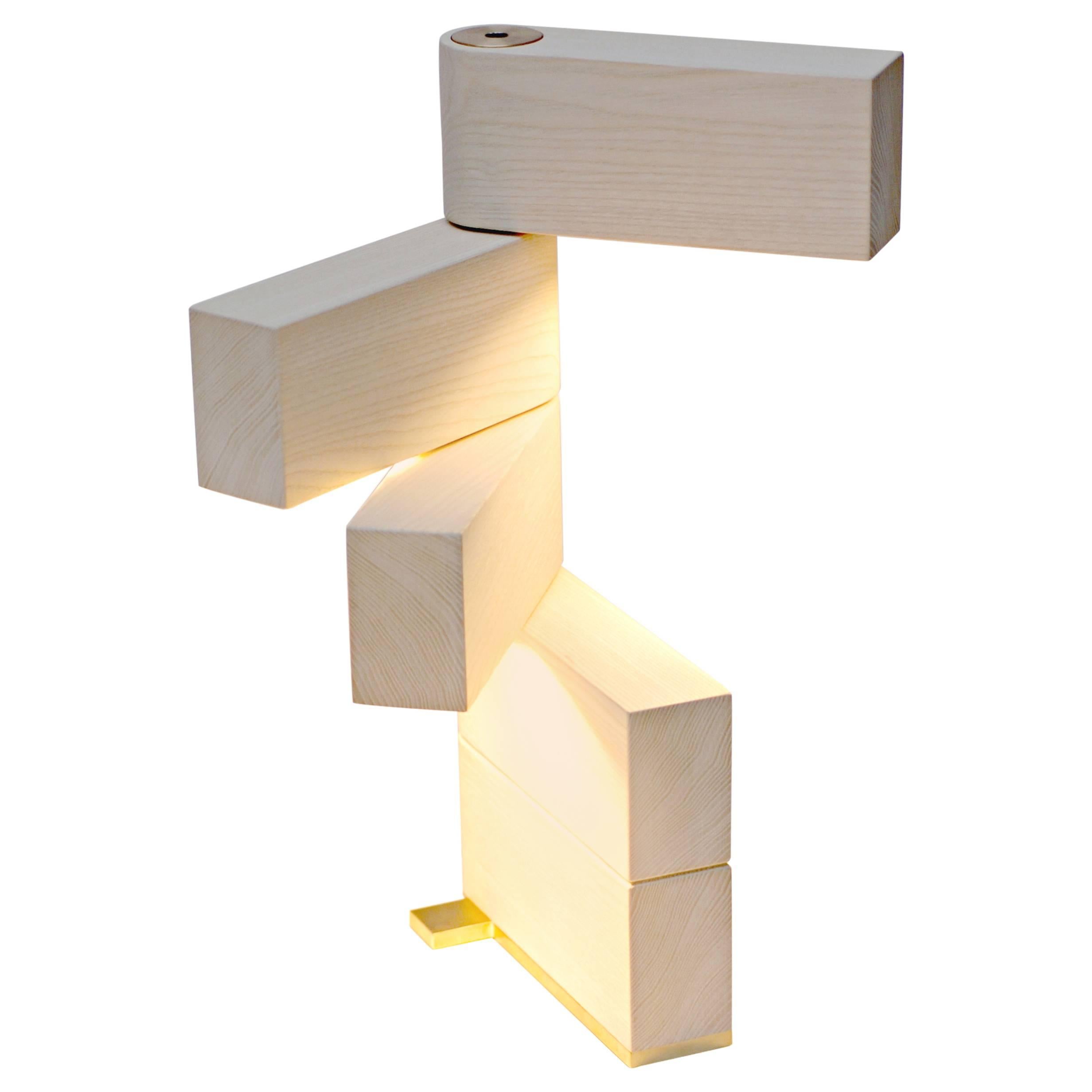 Contemporary Block Table Lamp ASH.ÖO.15 by Thomas Lemut, 2015 in Ash For Sale