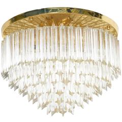 Venini Six-Tiered Crystal Prism, Brass Flush Mount Ceiling Chandelier