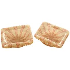 Pair of Pink Ribbon/ Gold Flecked Murano Style Bowl