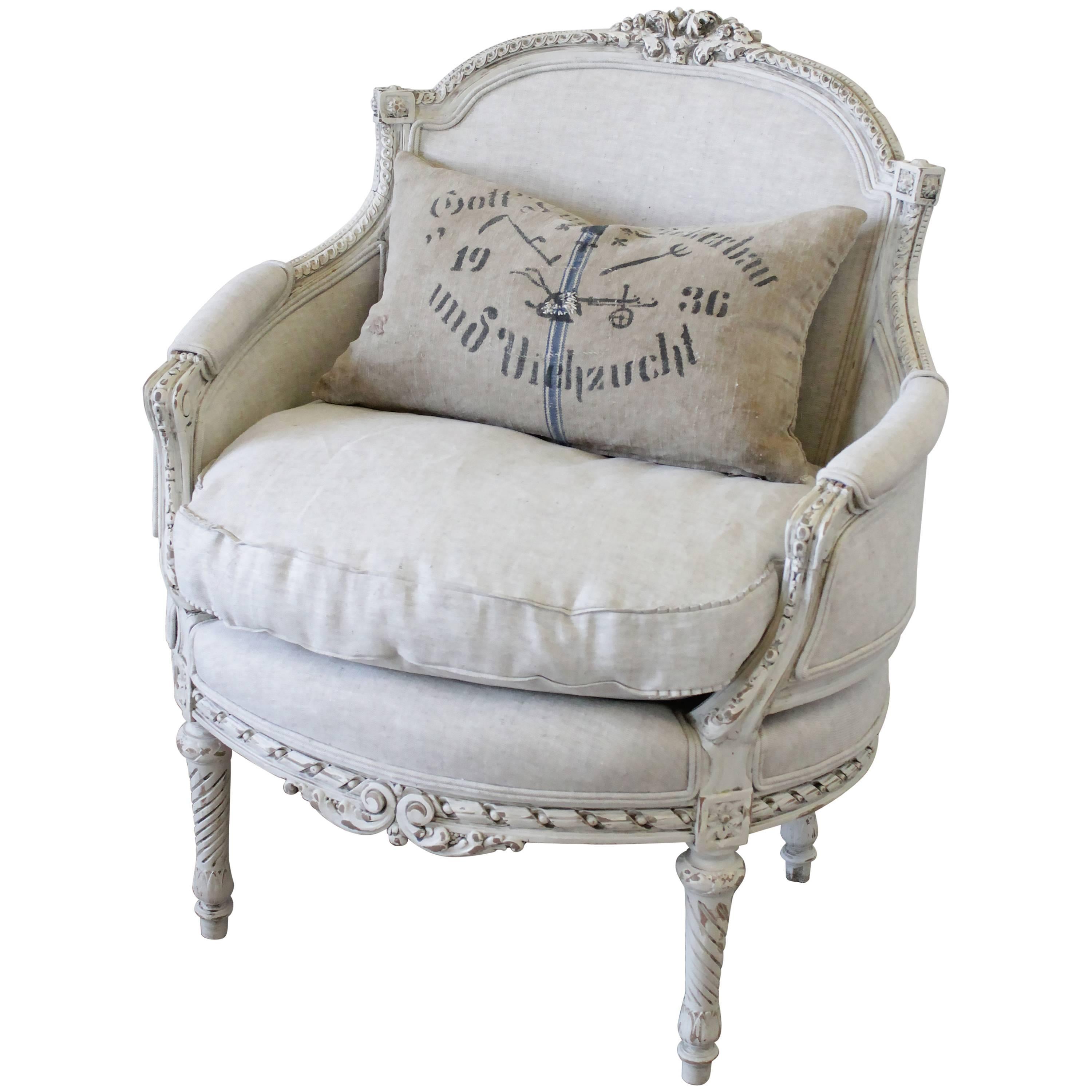 20th Century Antique French Louis XVI Style Chair in Natural Linen