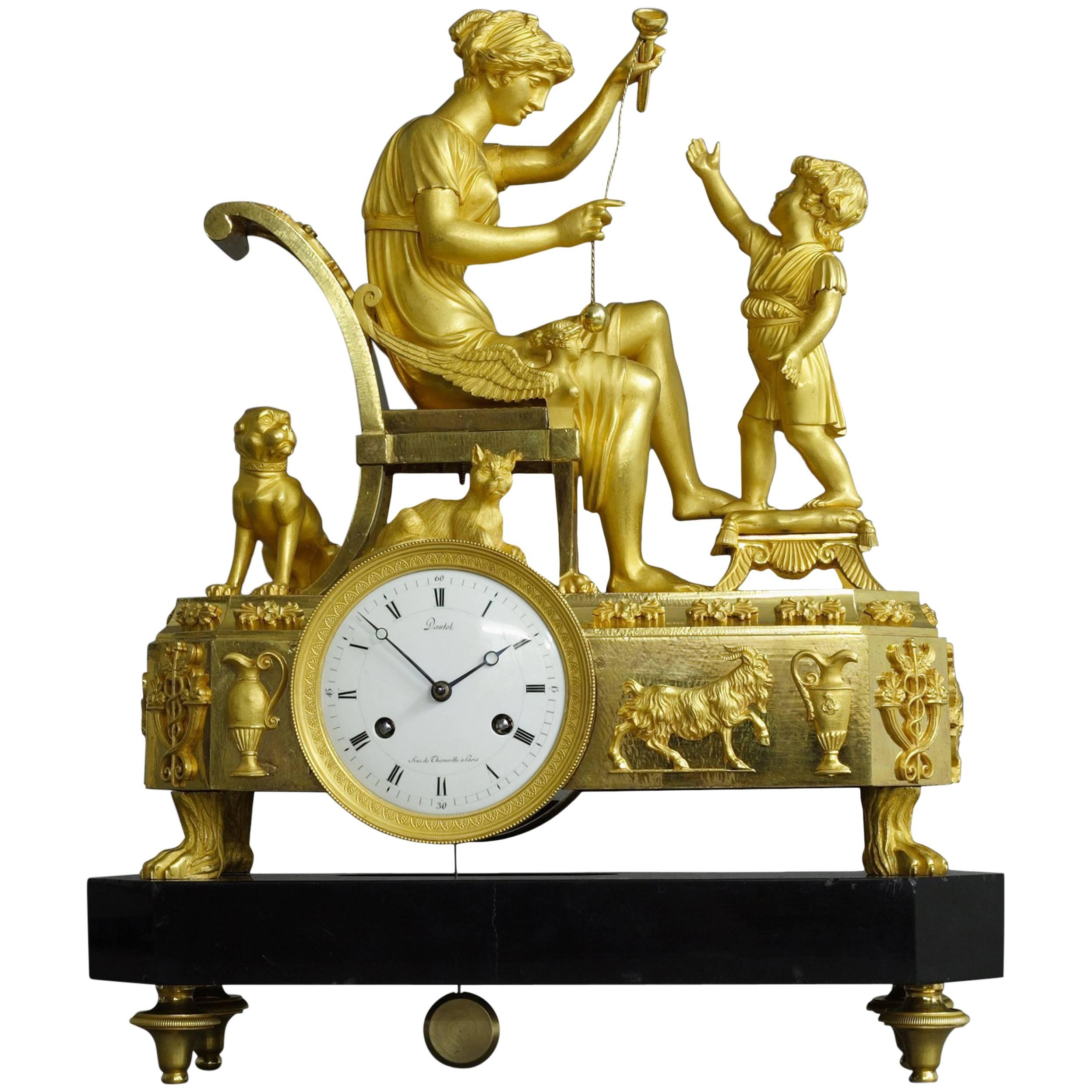 French Empire Mantel Clock "The Cup-and-Ball Lesson" For Sale