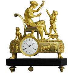 Antique French Empire Mantel Clock "The Cup-and-Ball Lesson"