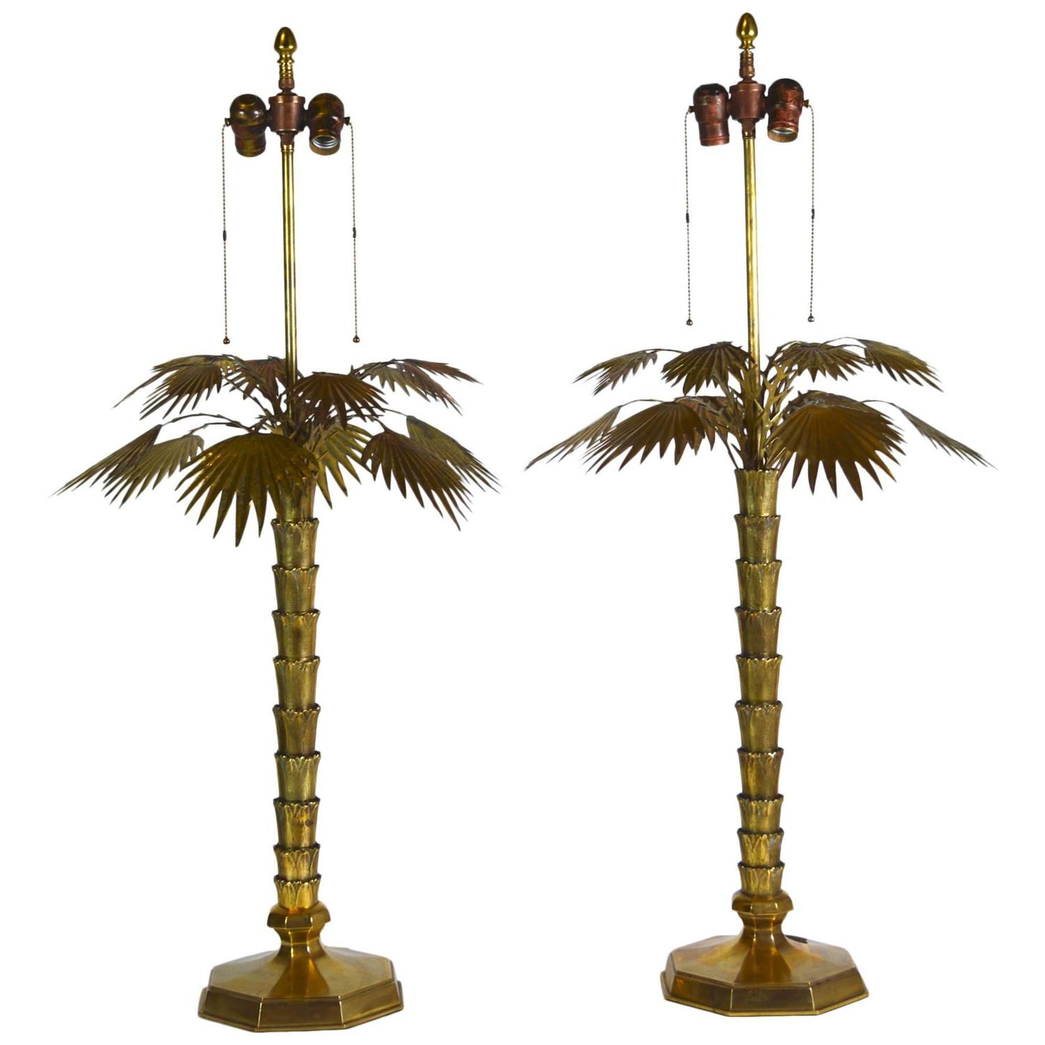 Pair of MidCentury Modern Brass Palm Tree Lamps For Sale at 1stdibs