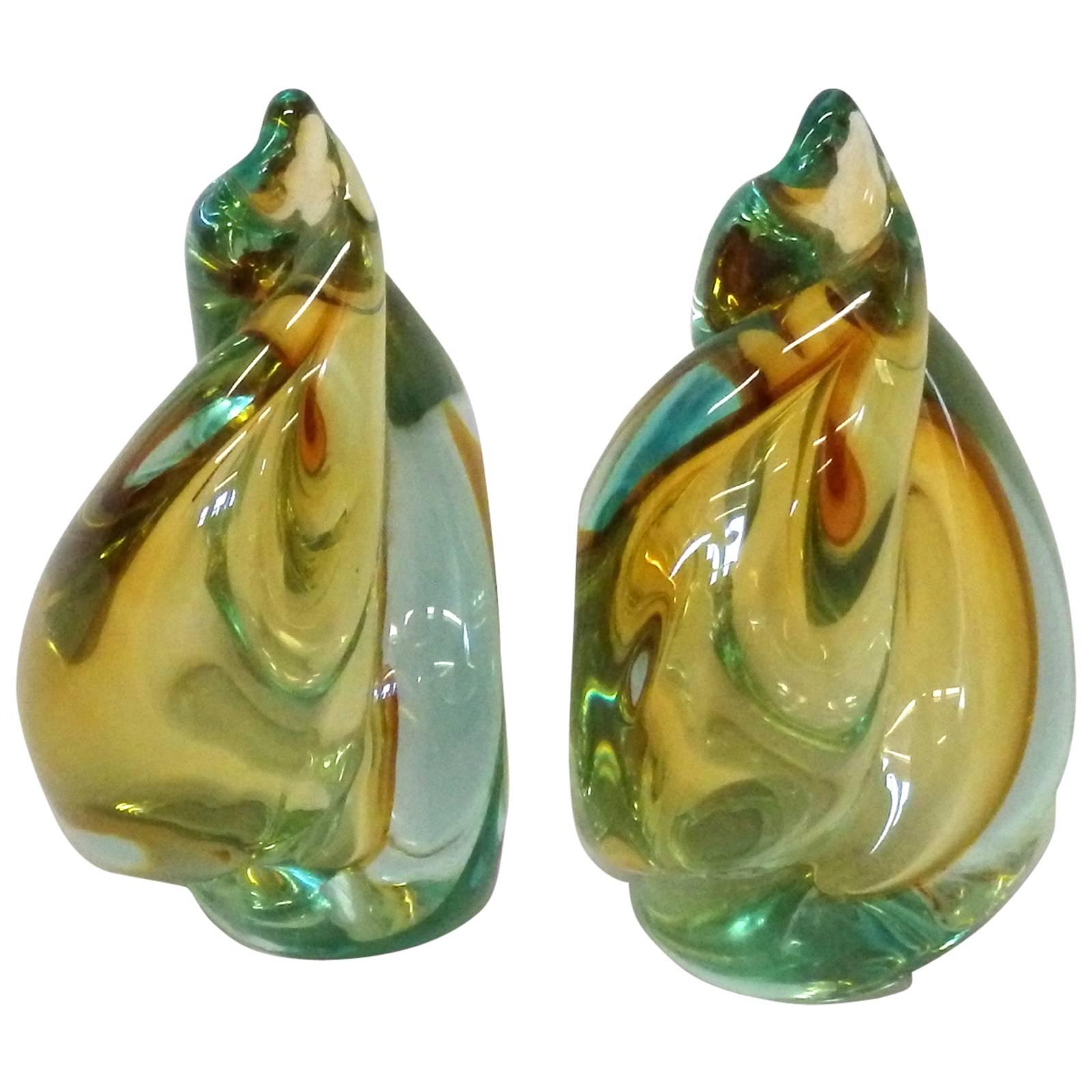 Pair of Murano Italian Glass Bookends