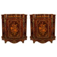 Pair of French Serpentine Flower Marquetry Inlaid Meubles D´Appui, circa 1880