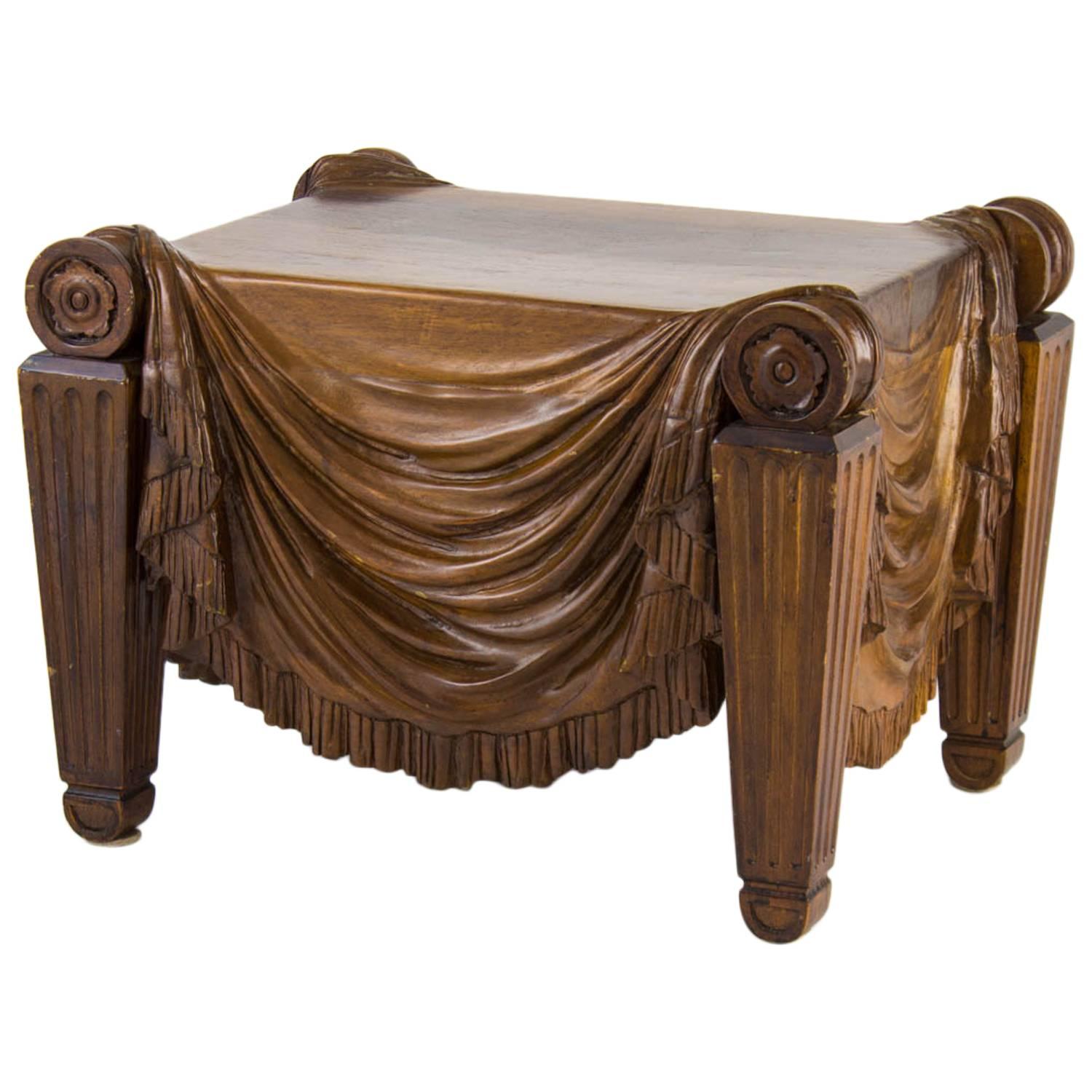 Hand-Carved Walnut Drapery Stool, original prototype.  For Sale