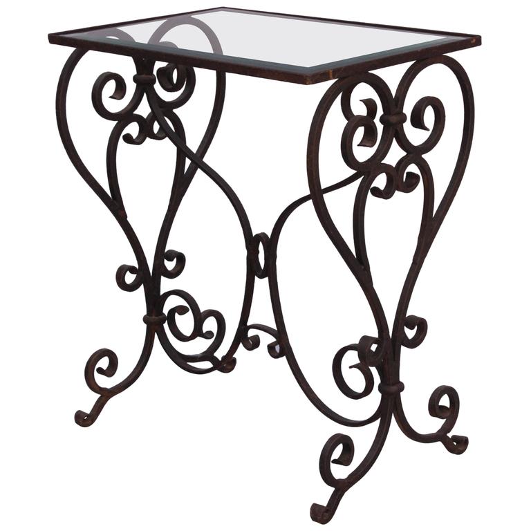 Wrought Iron Side Table with Glass Top at 1stDibs