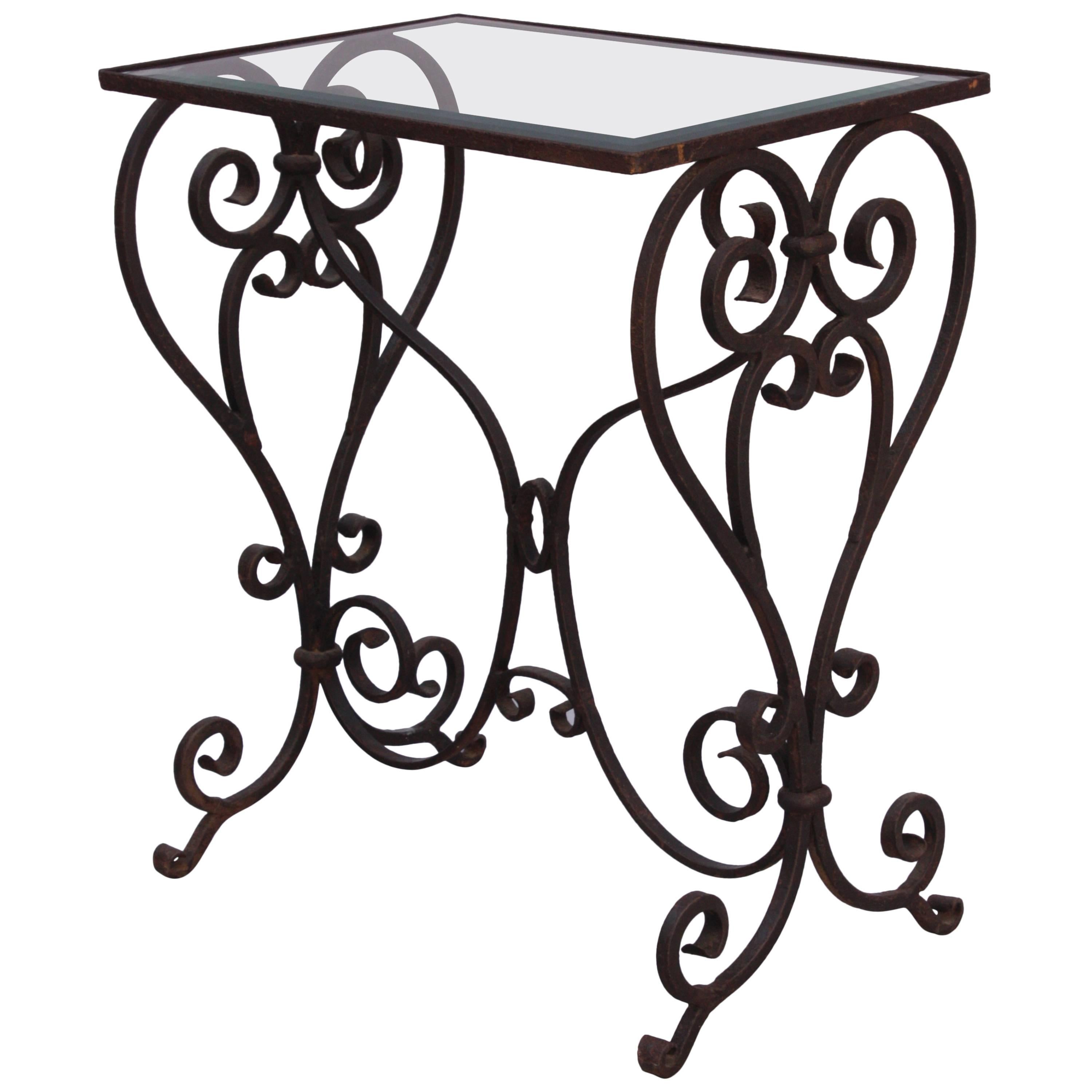 Wrought Iron Side Table with Glass Top