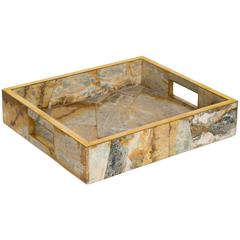 Geometric Onyx Marble Tray with Brass Trim Details