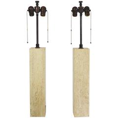 Pair of Travertine Lamps after Robsjohn-Gibbings