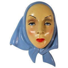 Italian Art Deco Pottery Mask Attributed to Elena, Helen Konig Scavini