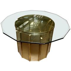 Unusual Mastercraft Drum Table with Nice Glass Top