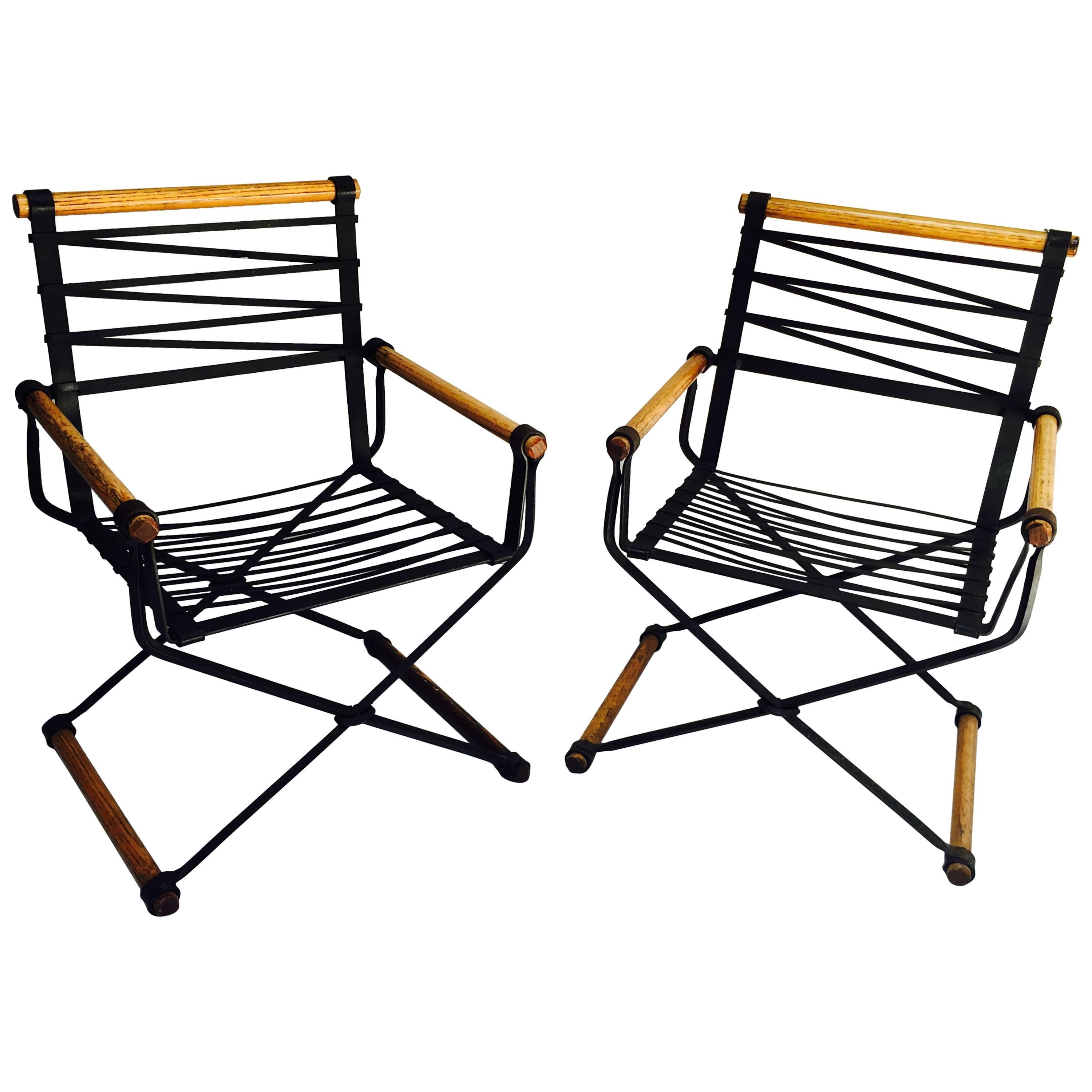 A pair of handcrafted wrought iron armchairs designed by Cleo Baldon and produced at her studio/work shop Terra in the 1960s.
The chairs and their cushions are in excellent condition.
To view the chairs at our Laguna Beach location please contact