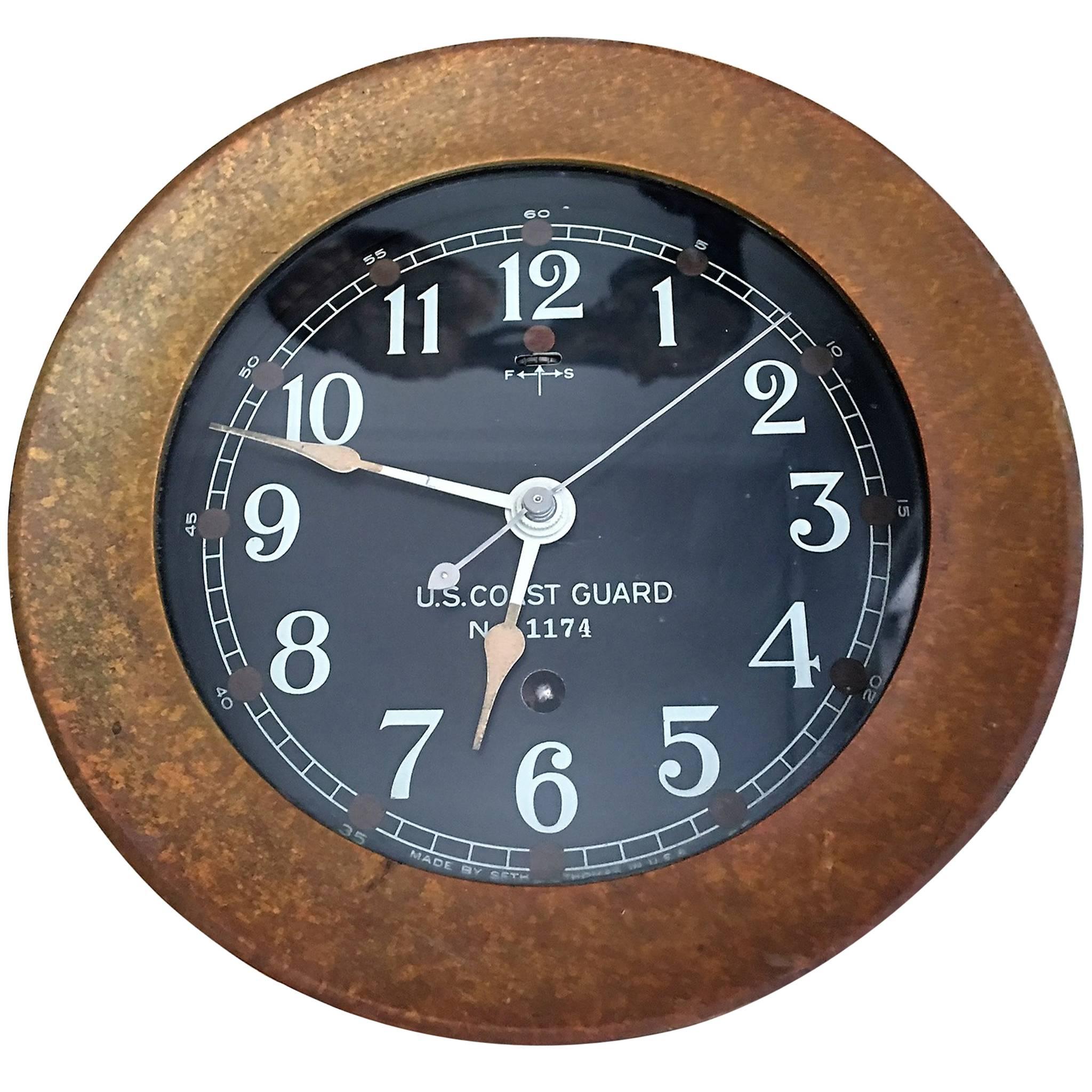 Great Art Deco Bronze Chelsea Ship Clock for U.S Coast Guard For Sale