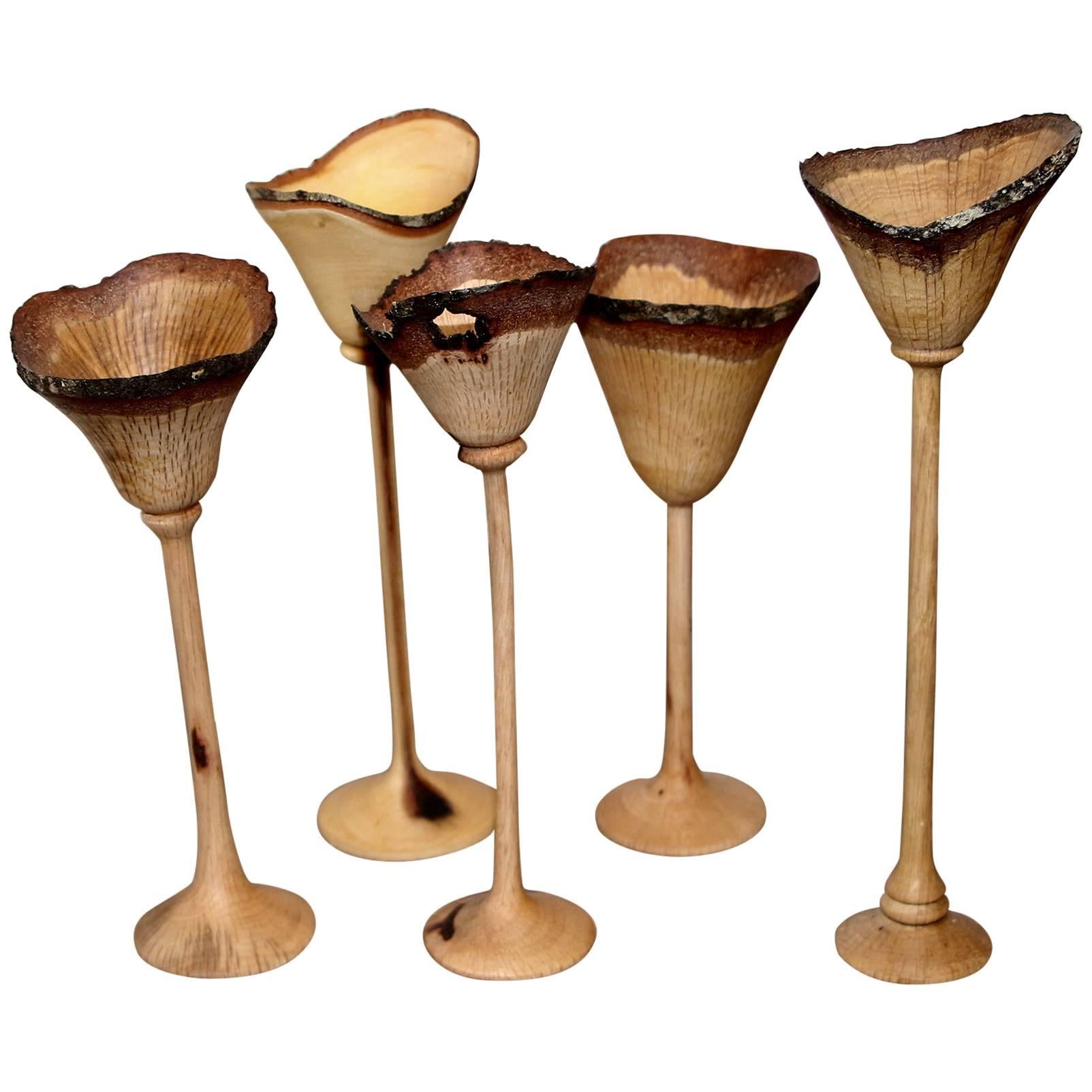 Exquisite Set of Five Hand-Turned Wood Cups by Paul Maurer For Sale