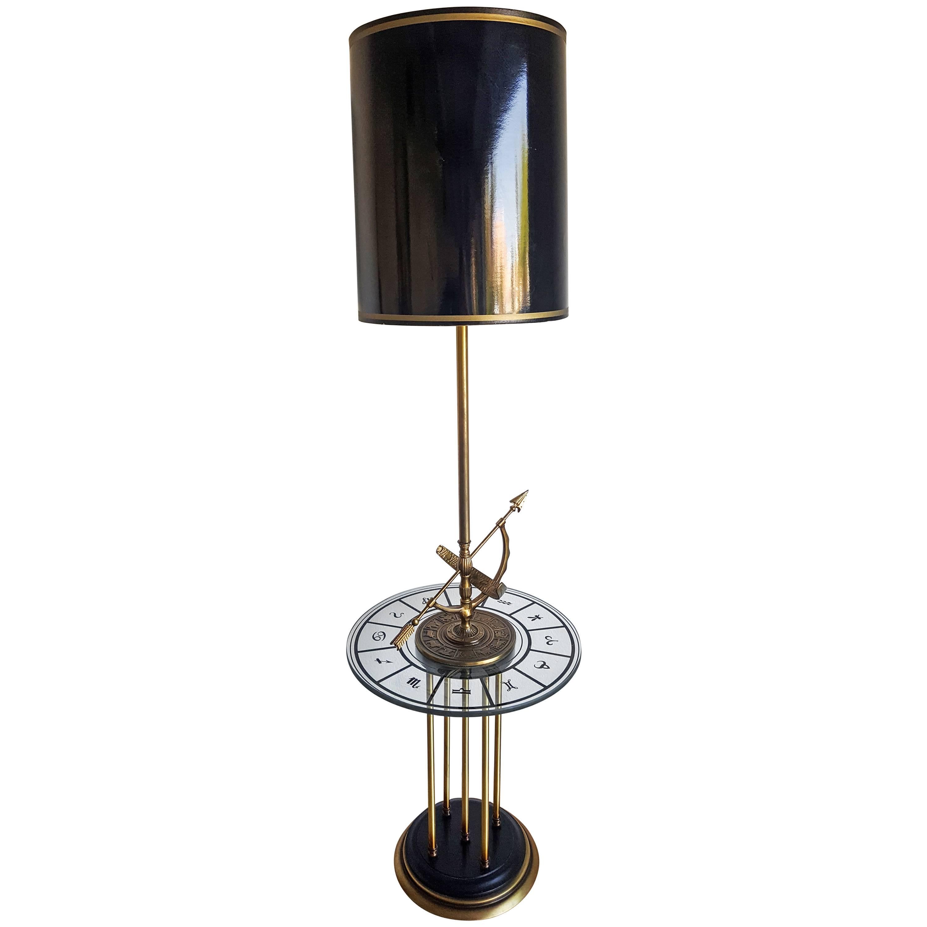1960s Brass Armillary Astrological Floor Lamp with Gold Leaf