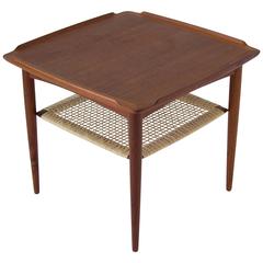 Poul Jensen for Selig Square Side Table with Cane Shelf