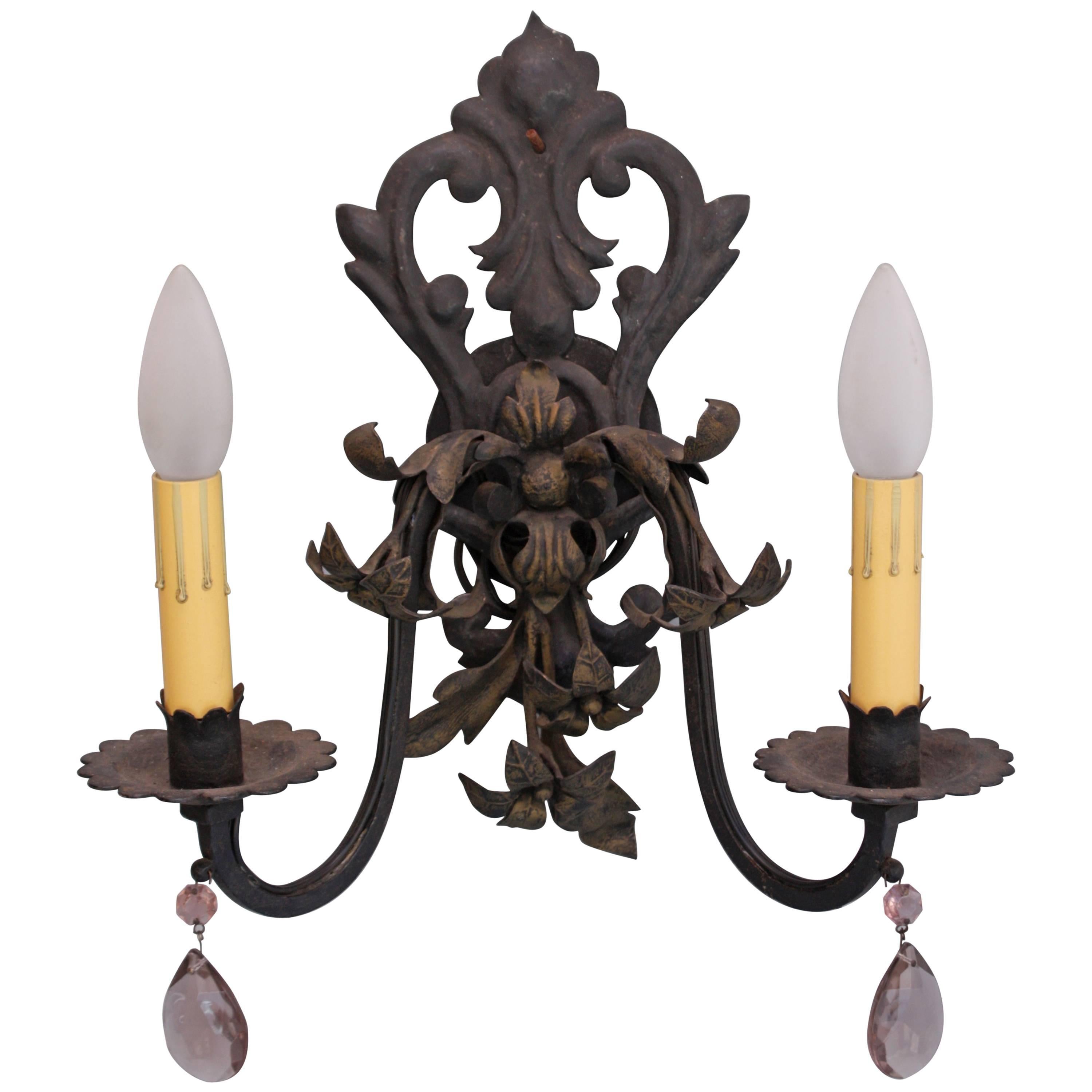 1920s Ornate Double Light Sconce For Sale