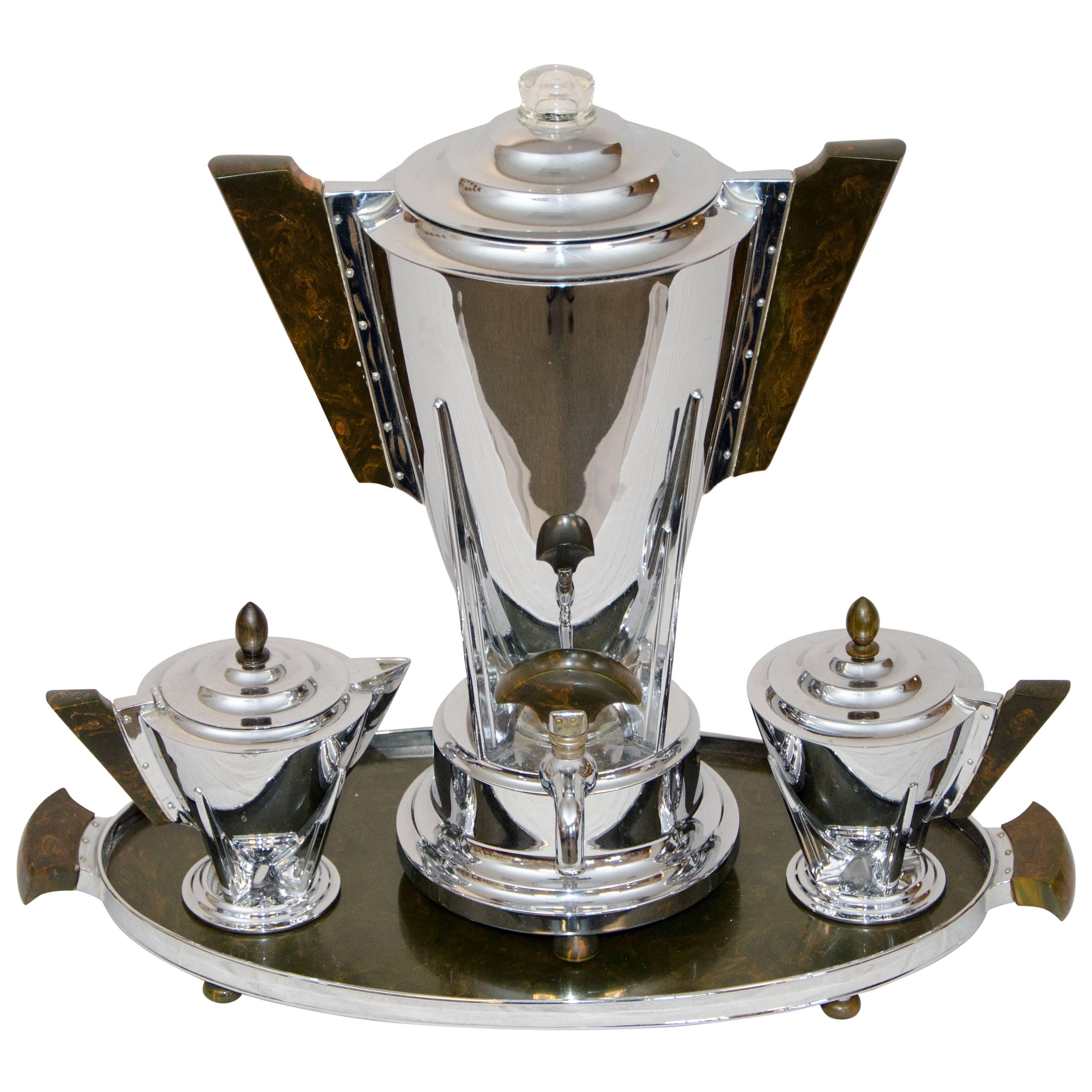 Art Deco Chrome and Bakelite Coffee Service by Manning Bowman