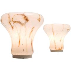 Set of Two Table Lamps in White Art-Glass