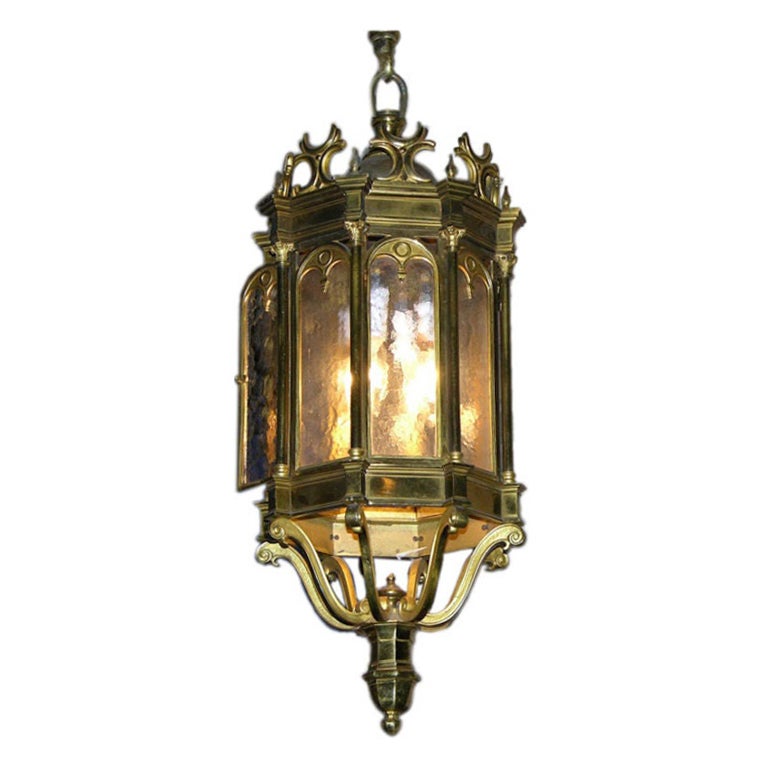 19th Century 1860 French Antique Neoclassical Brass Lantern For Sale
