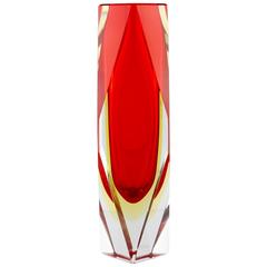 Mid Century Italian Faceted Cut Murano Sommerso Glass Vase by Mandruzzato c.1960