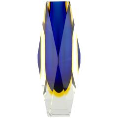 Large Mid-Century Faceted Sommerso Glass Vase by Mandruzzato, Murano, circa 1960